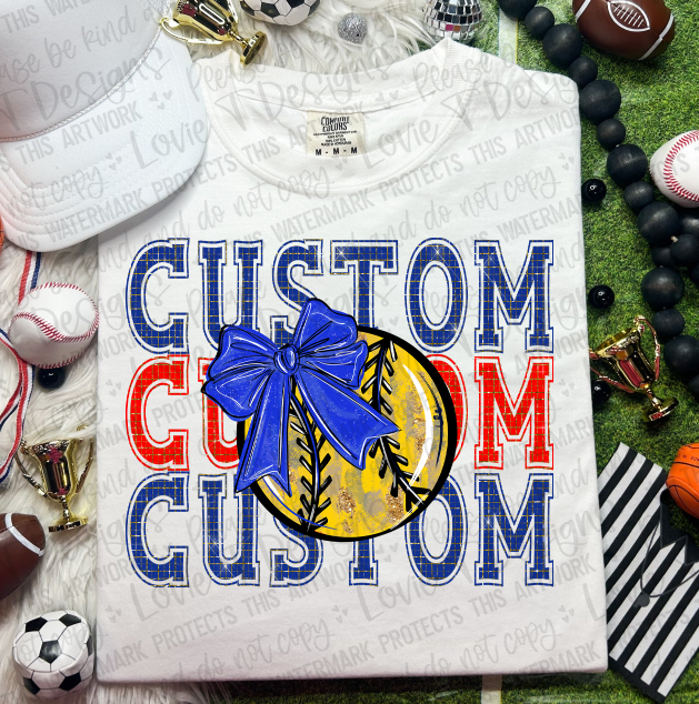 Customizable Faux Glitter Softball with Bow - Digital Download