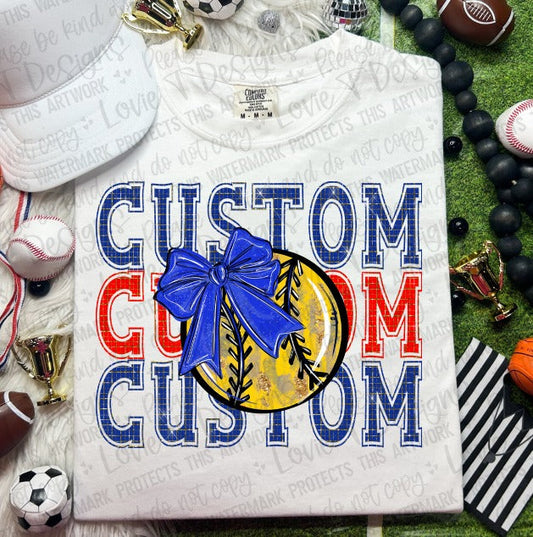 Customizable Faux Glitter Softball with Bow