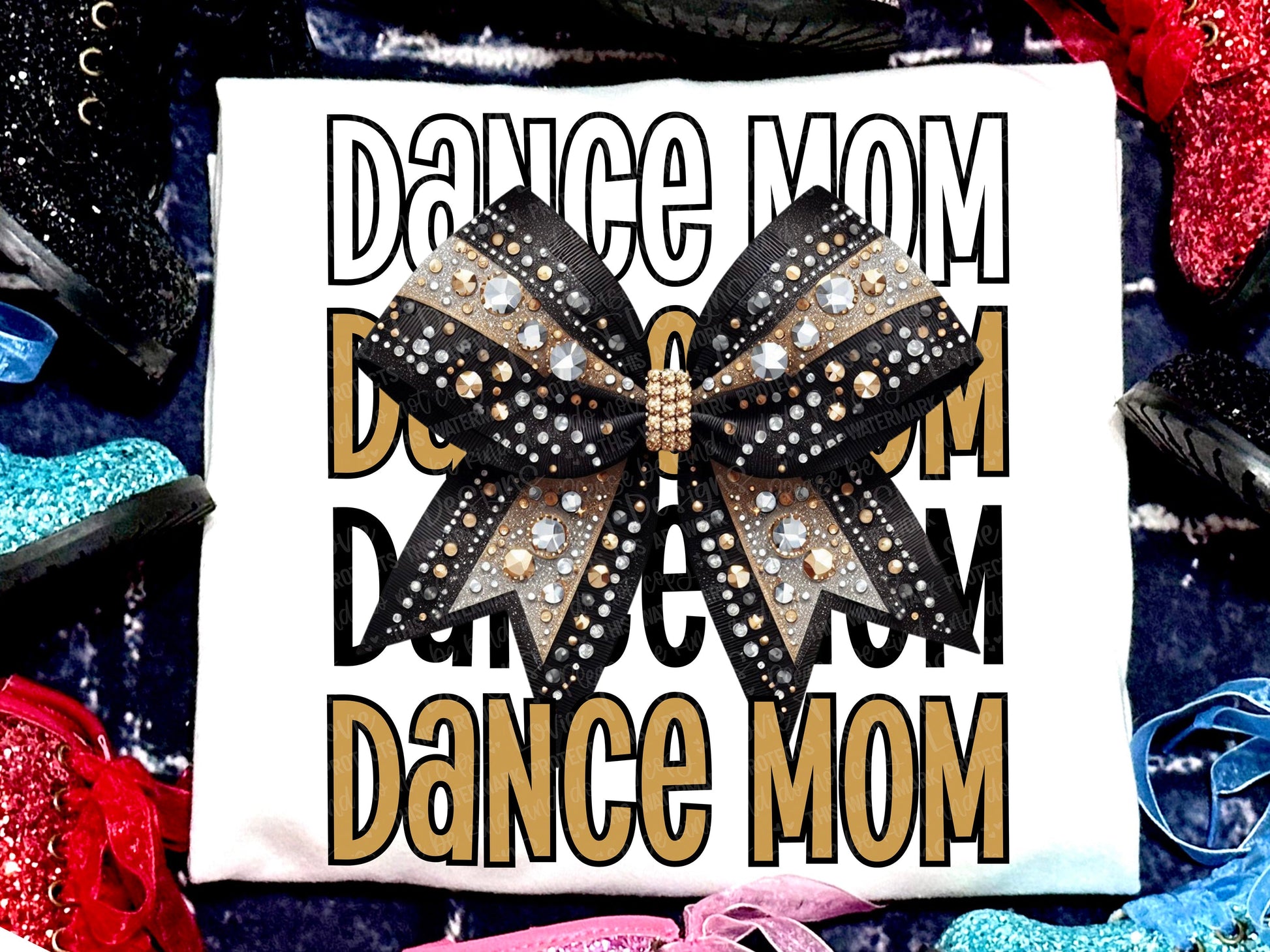 Dance Mom Faux Rhinestones Gold Black-Lovie T Designs