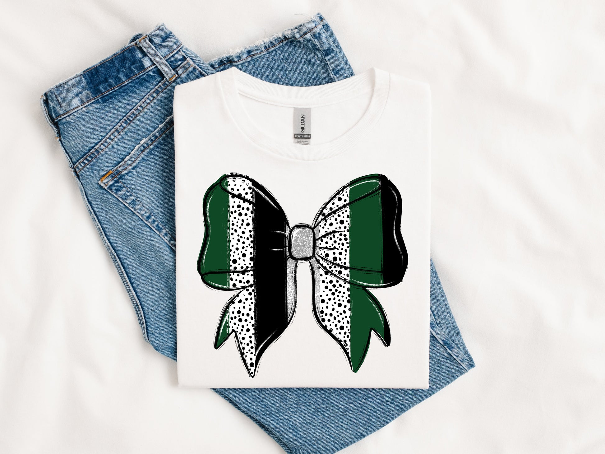 Dark Green and Dots Spirit Bow-[DTF Transfer]-Lovie T Designs