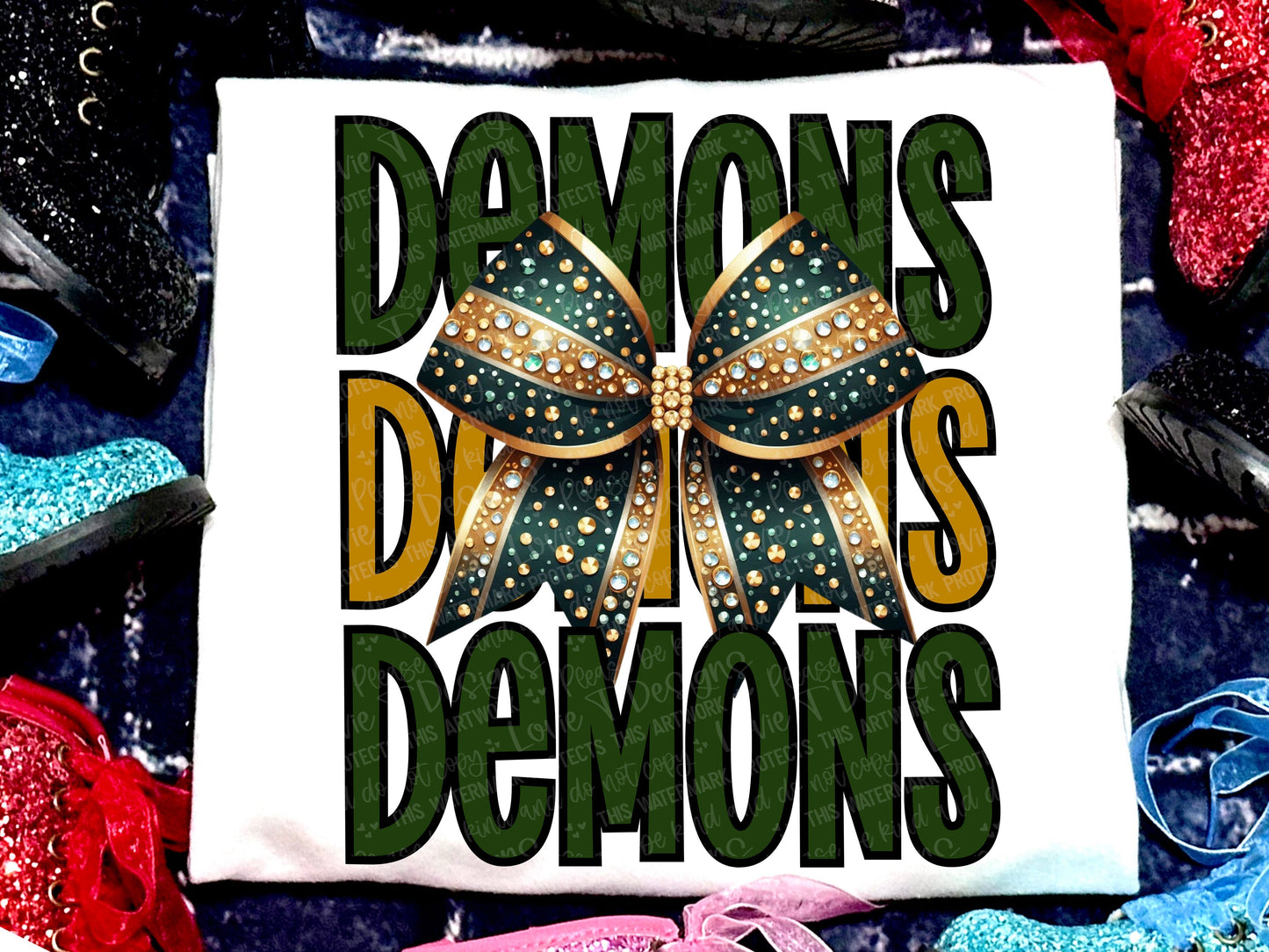 Demons Faux Rhinestones Forest Green Gold-Lovie T Designs