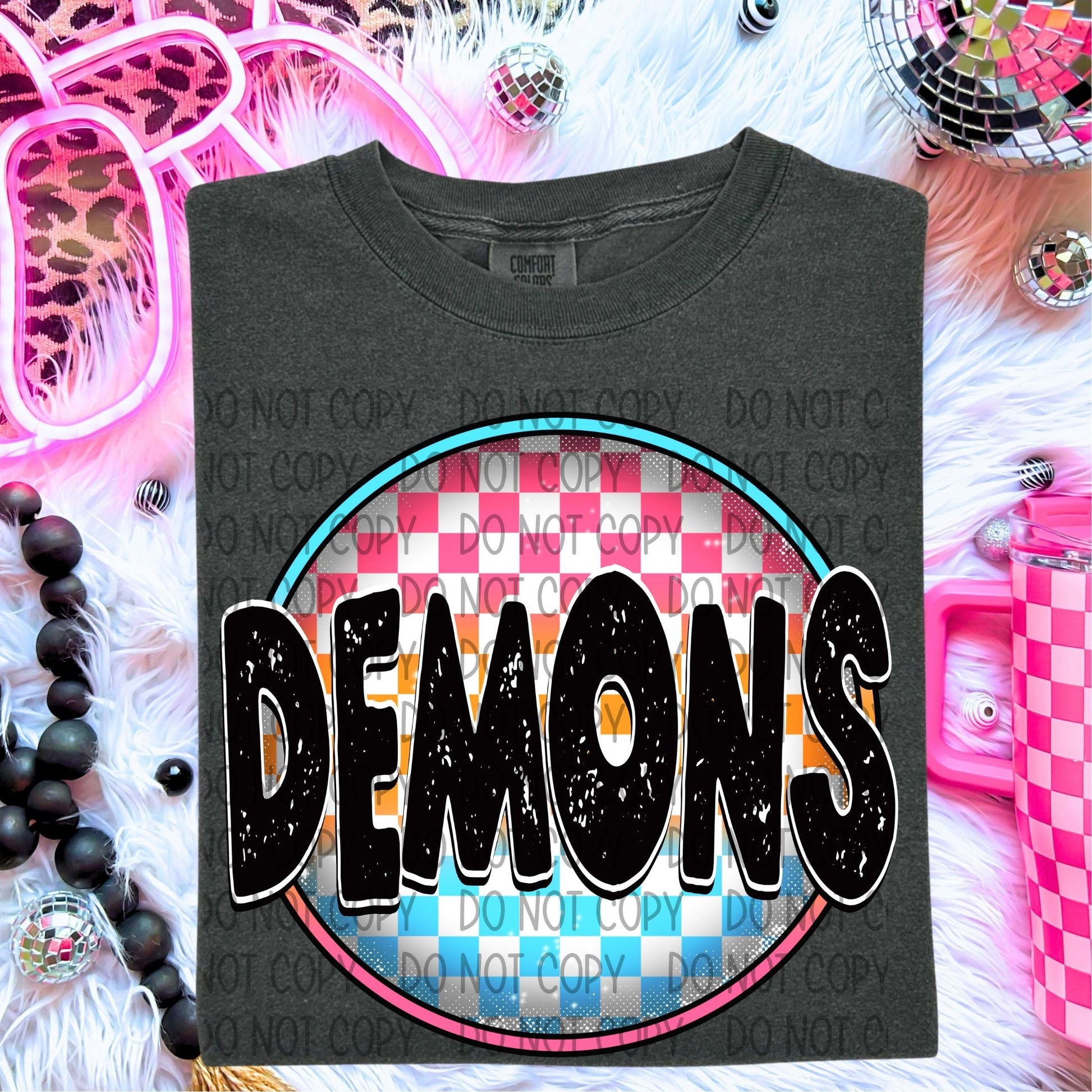 Demons Neon Circle Mascots-Lovie T Designs