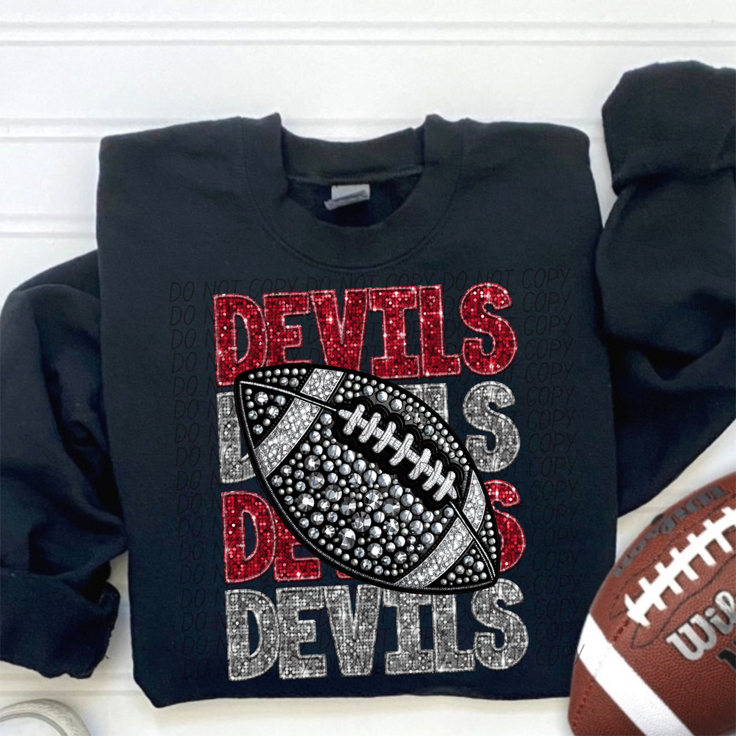 Devils Red Silver Stacked Football-Lovie T Designs