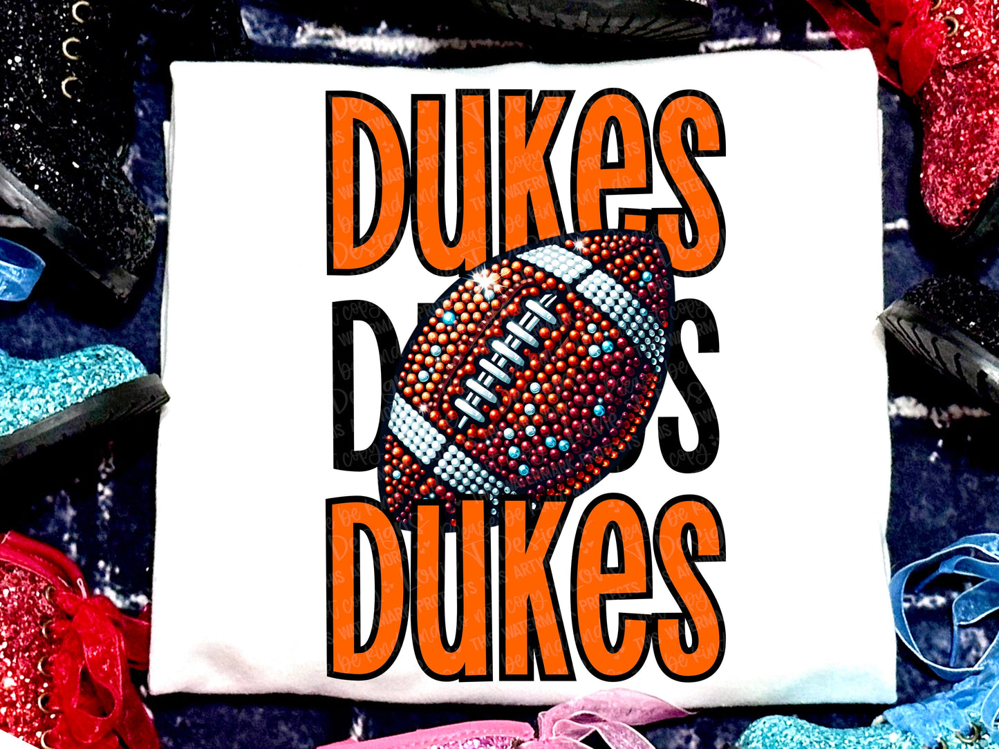 Dukes Football Faux Rhinestones Orange-Lovie T Designs