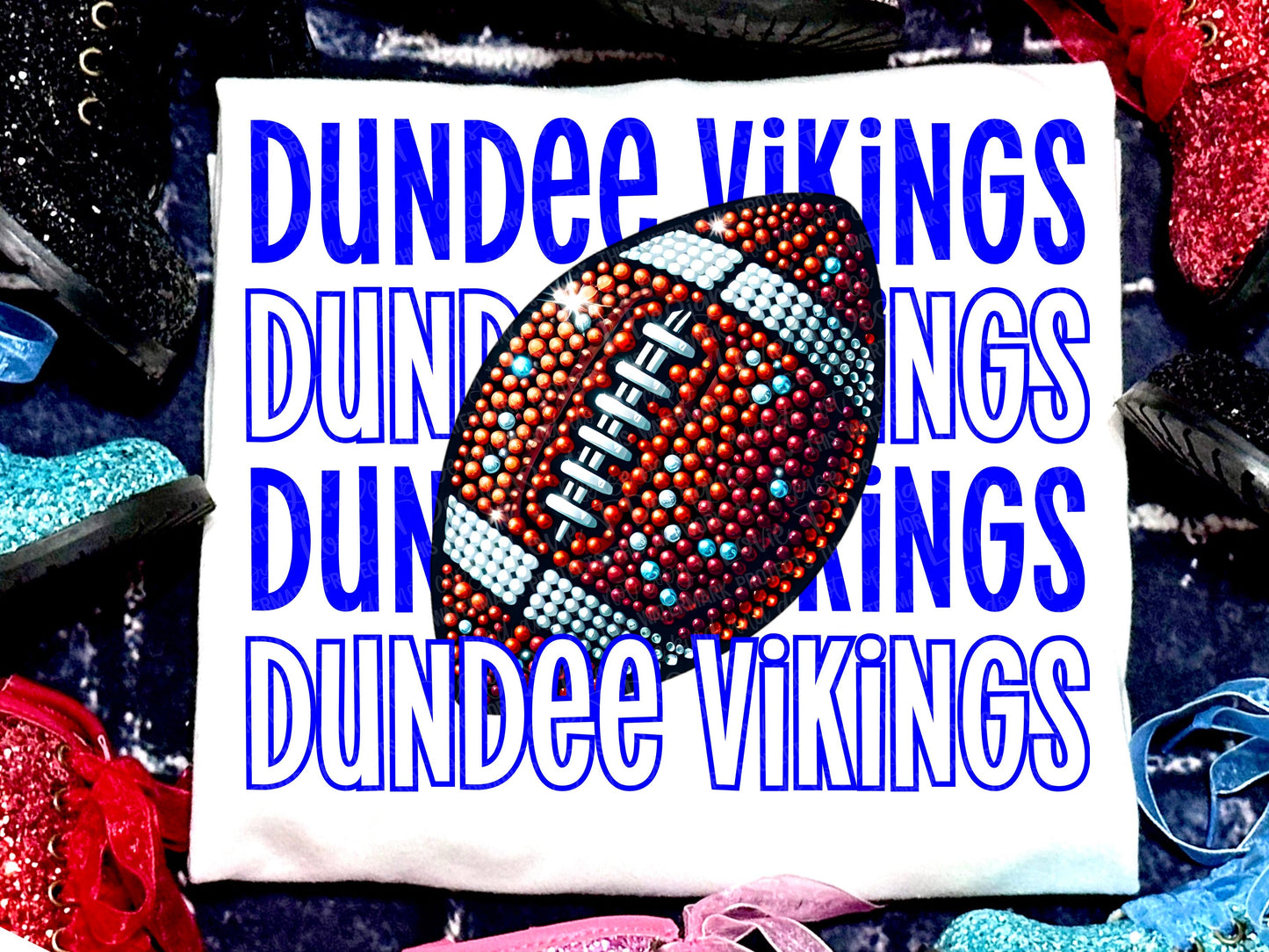 Dundee Vikings Football Faux Rhinestones Royal Blue-Lovie T Designs