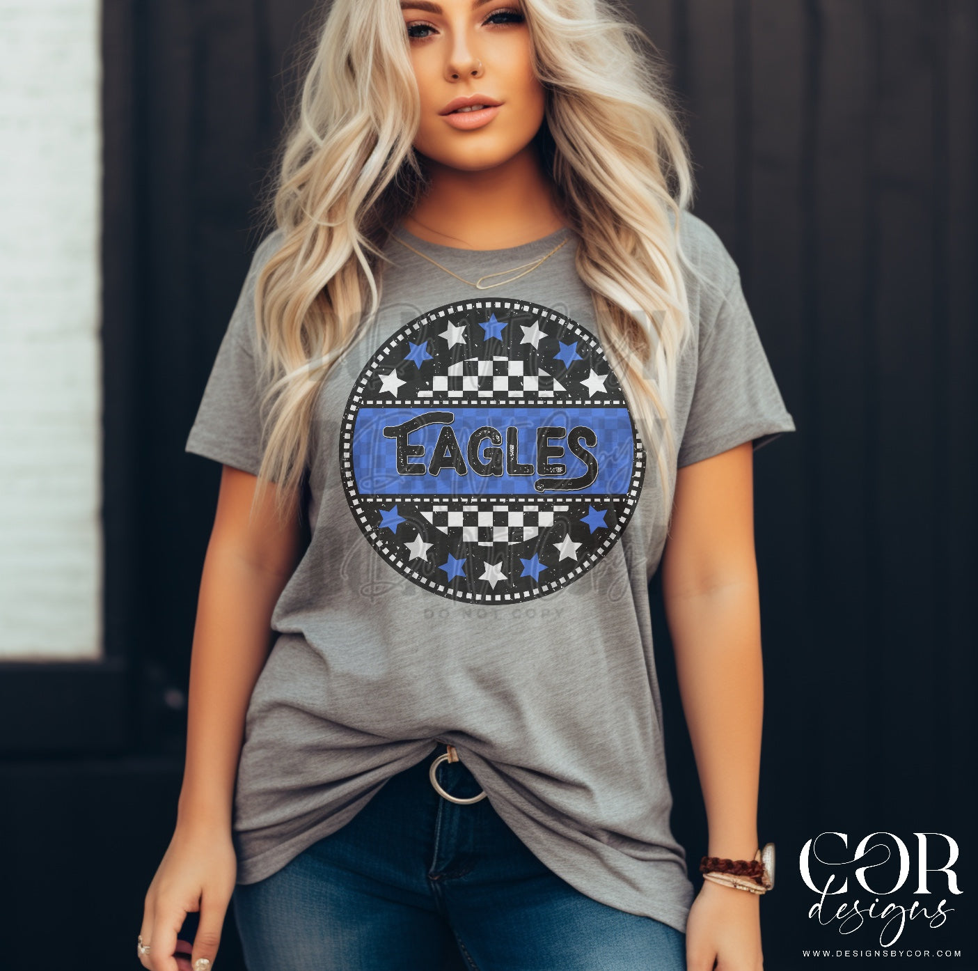 Eagles Blue Checkered Stars Circle-Lovie T Designs