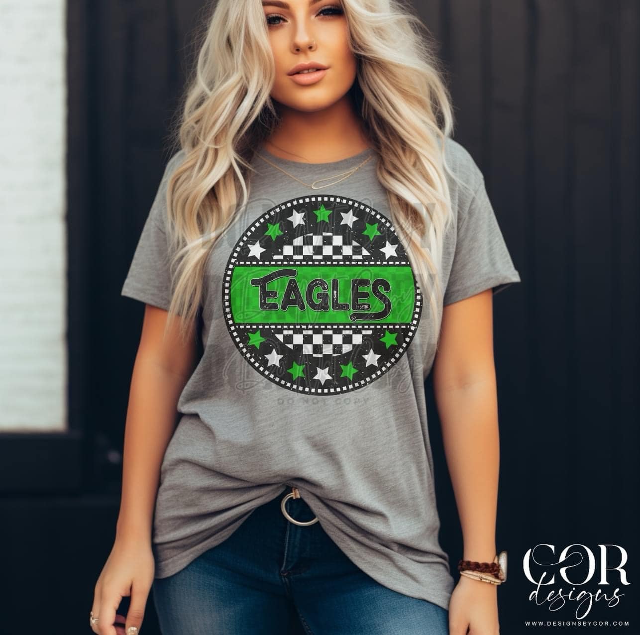 Eagles Green and White Checkered Stars Circle-Lovie T Designs