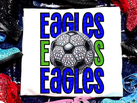 Eagles Soccer Faux Rhinestones Royal Blue Green-Lovie T Designs