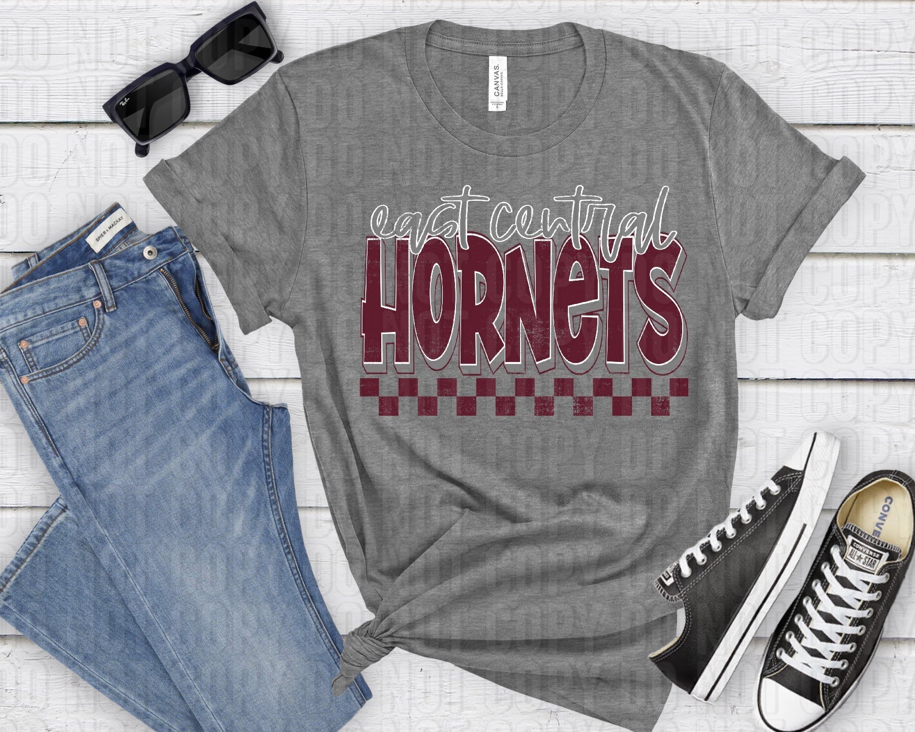 East Central Hornets Gray Maroon Grunge-Lovie T Designs