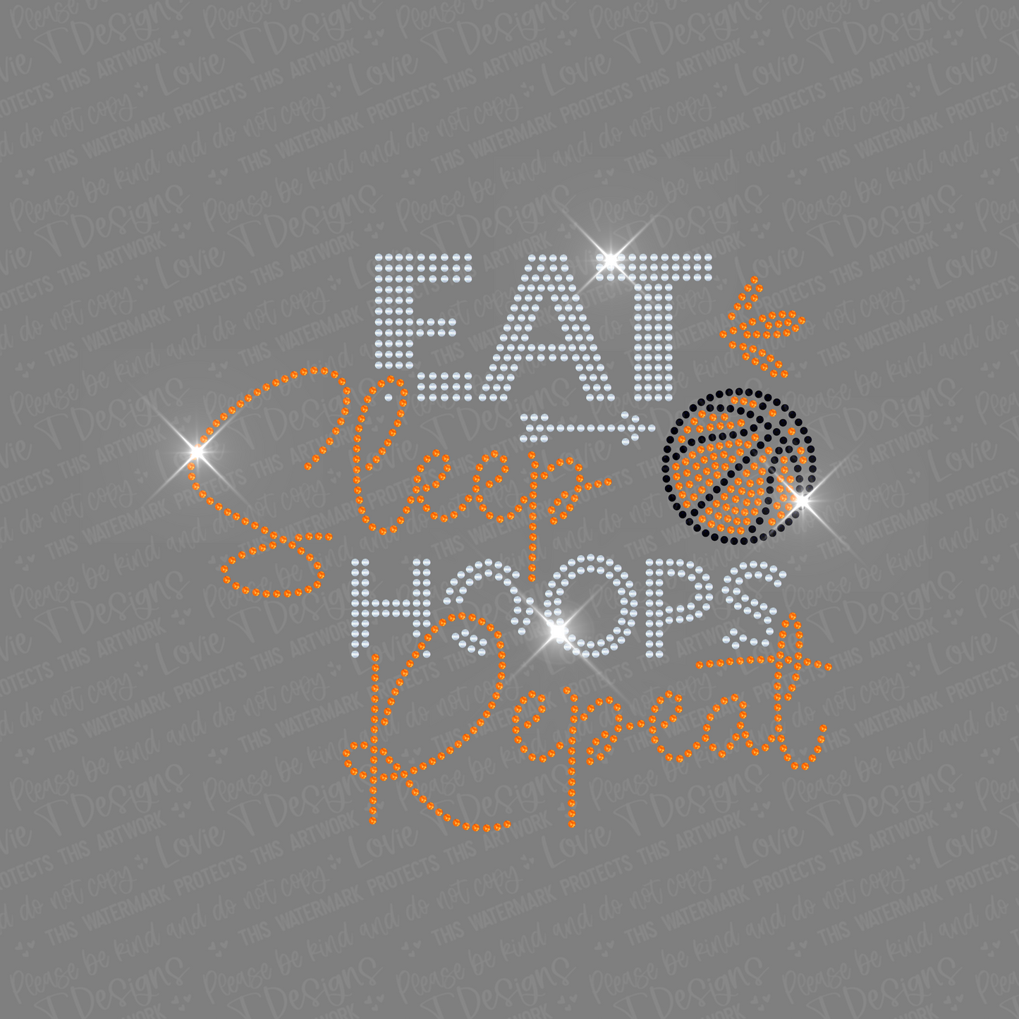 Eat Sleep Hoops Repeat Spangle Transfer-Lovie T Designs