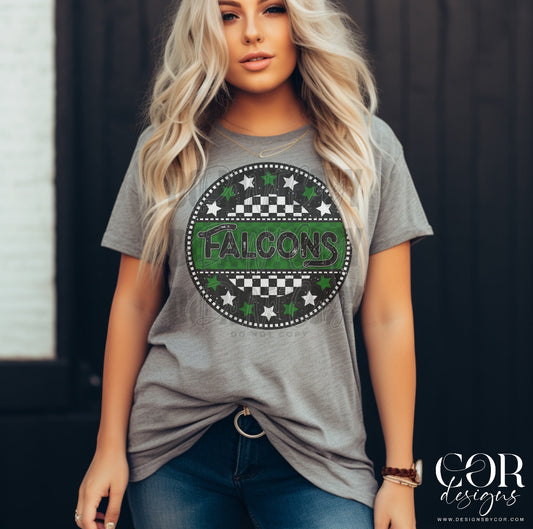 Falcons Dark Green Checkered Stars Circle-Lovie T Designs