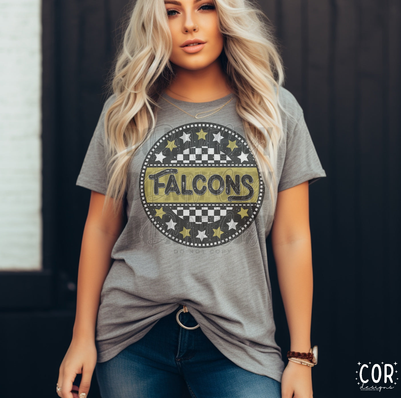 Falcons Gold Checkered Stars Circle-Lovie T Designs