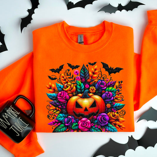 Fall Pumpkin Neon Floral-Lovie T Designs