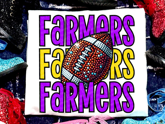 Farmers Football Faux Rhinestones Purple Yellow-Lovie T Designs