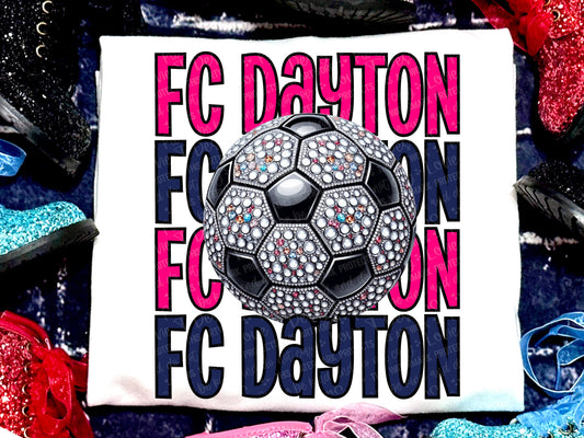 Fc Dayton Soccer Faux Rhinestones Pink Navy-Lovie T Designs