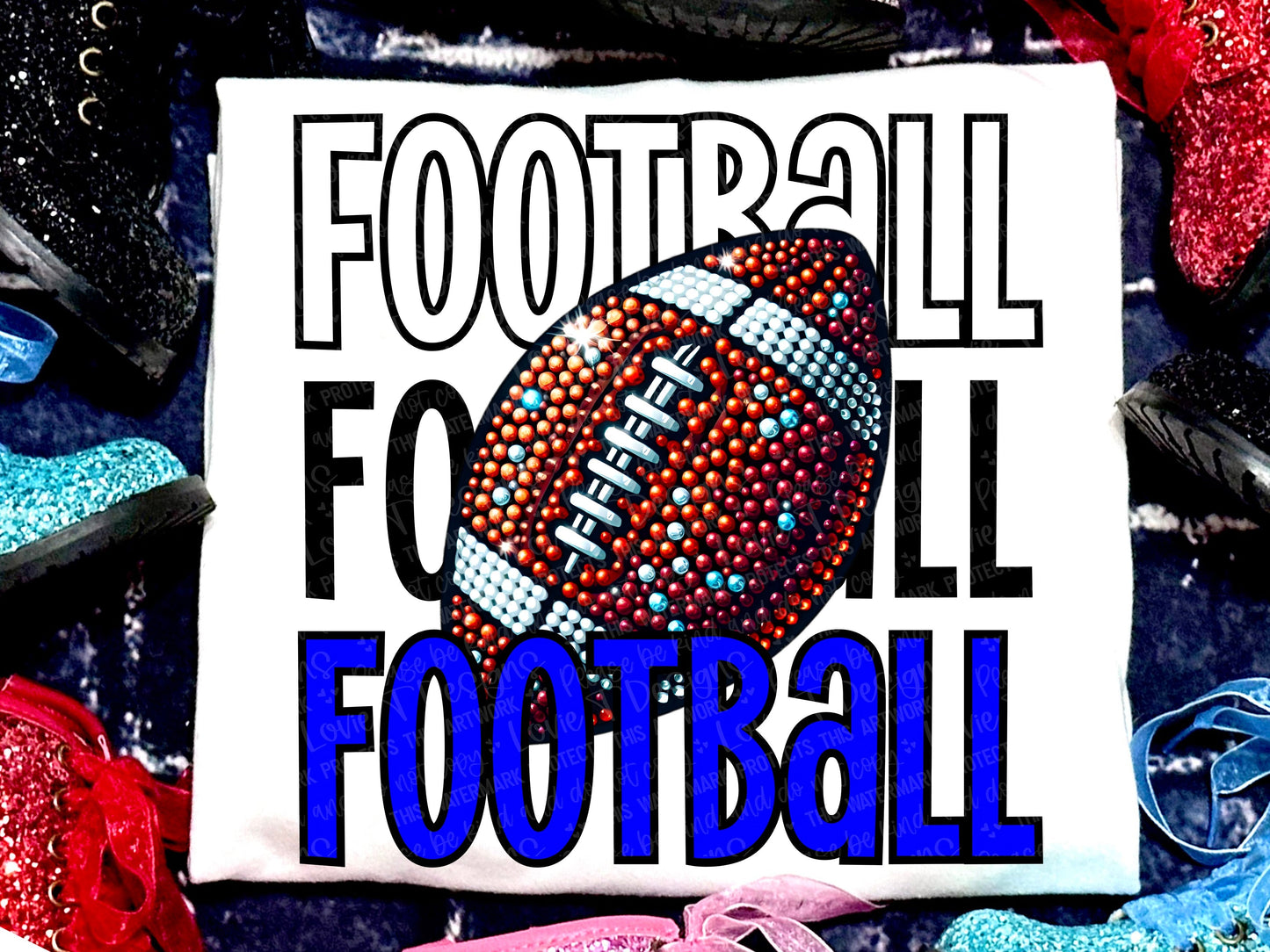 Football Faux Rhinestones Royal Blue-Lovie T Designs