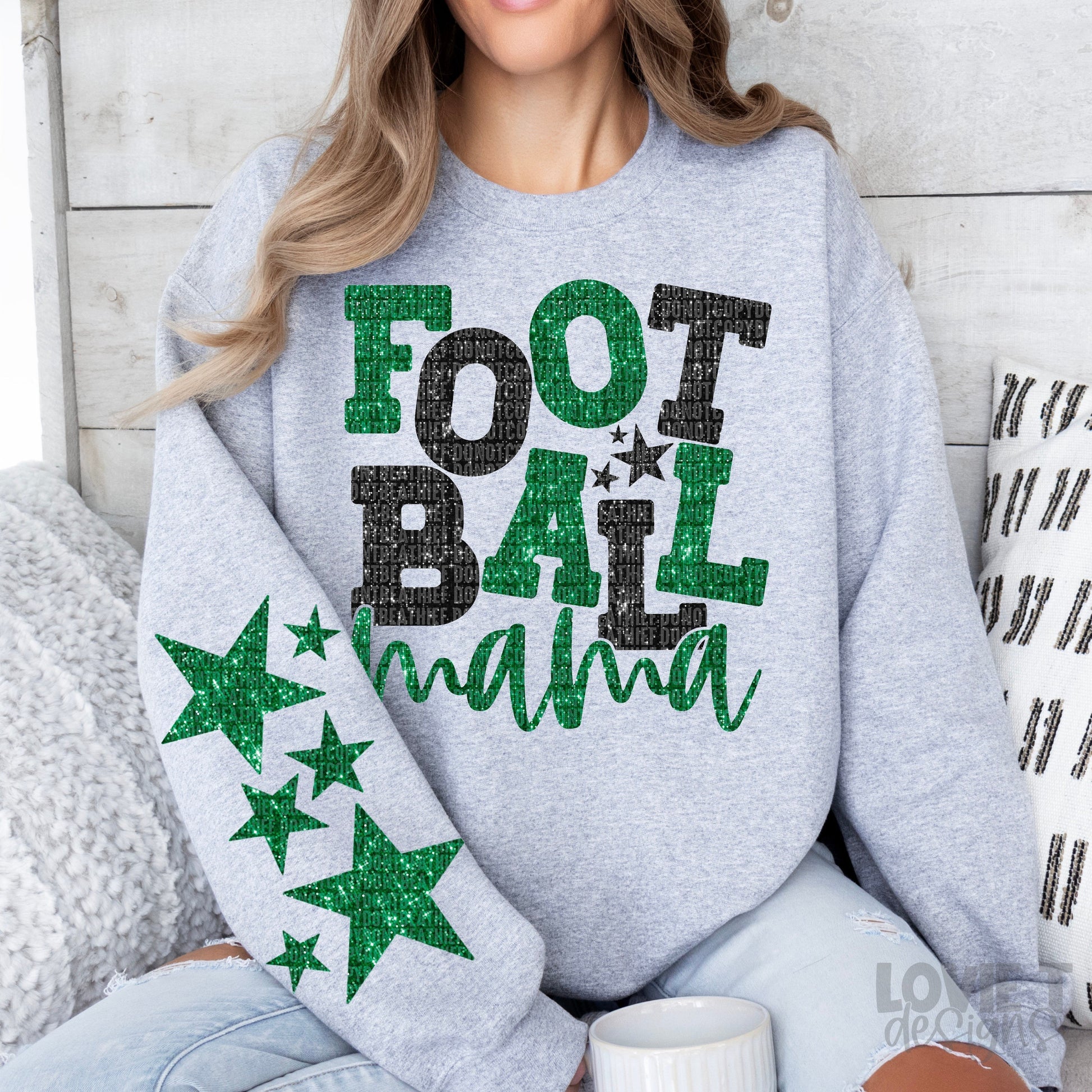 Football Mama Green and Black Faux Sparkles-Lovie T Designs