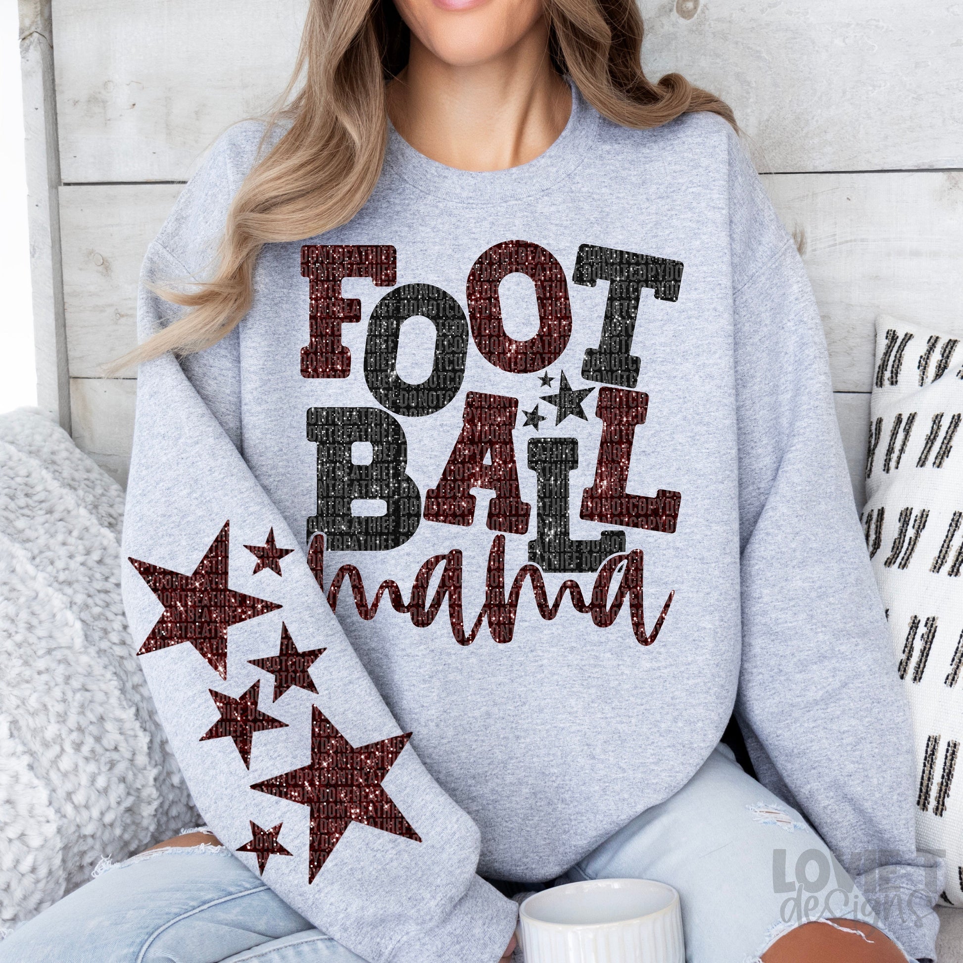 Football Mama Maroon and Black Faux Sparkles-Lovie T Designs