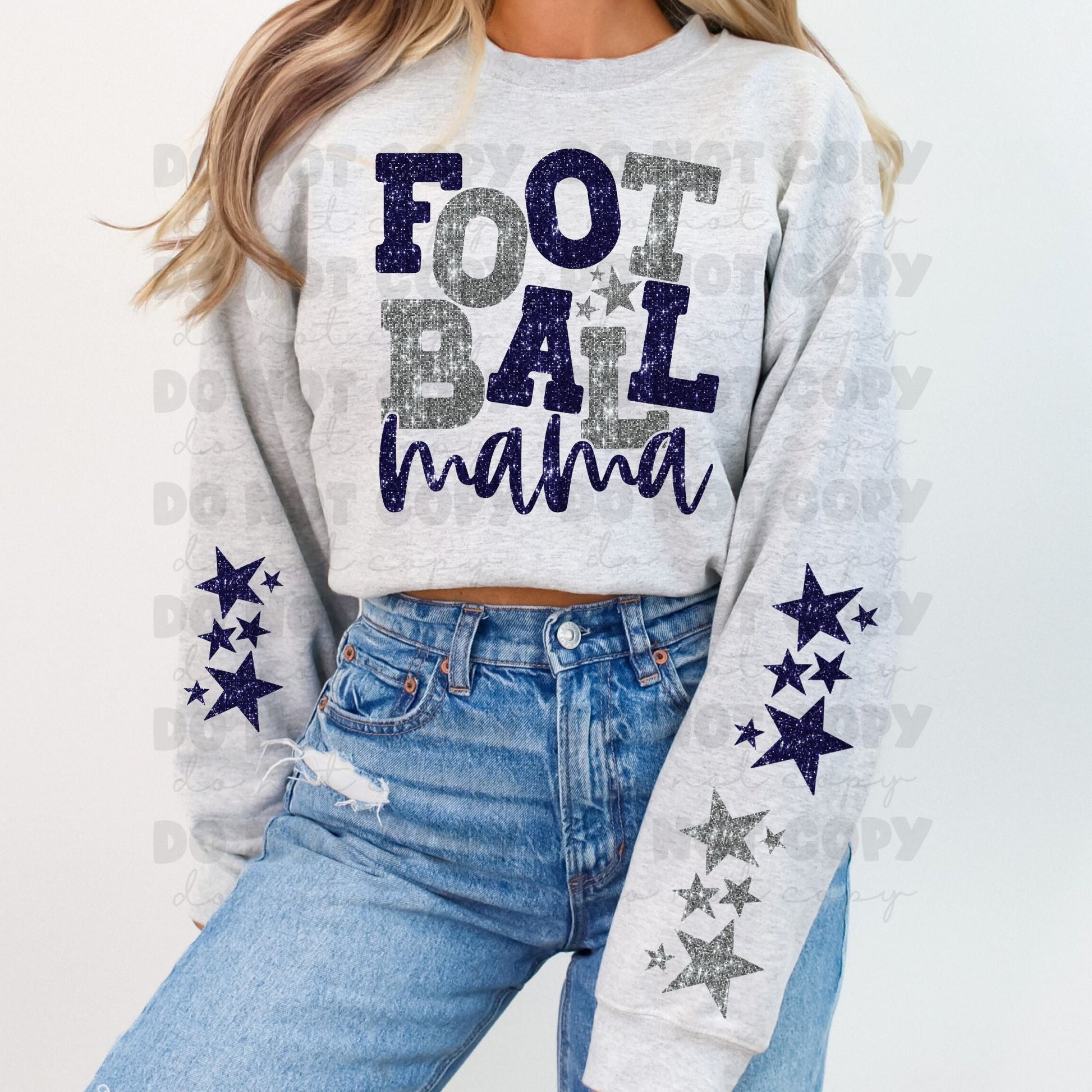 Football Mama Navy and Silver Faux Sparkles-Lovie T Designs