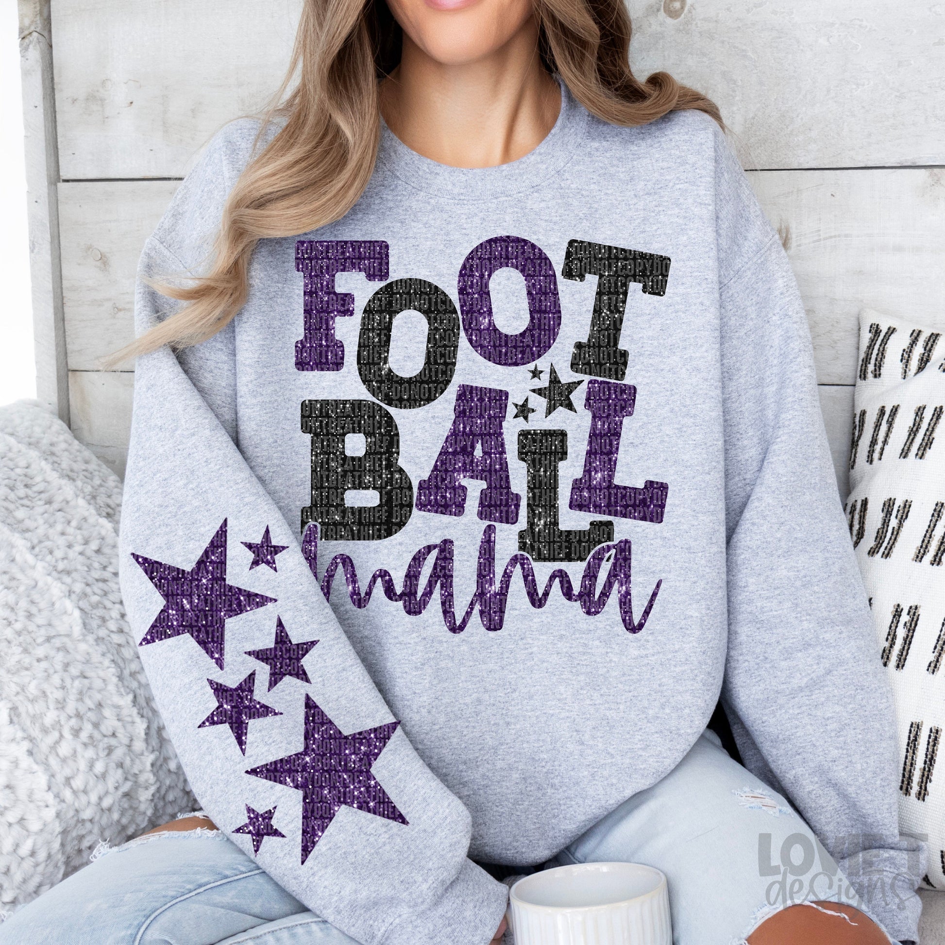 Football Mama Purple and Black Faux Sparkles-Lovie T Designs