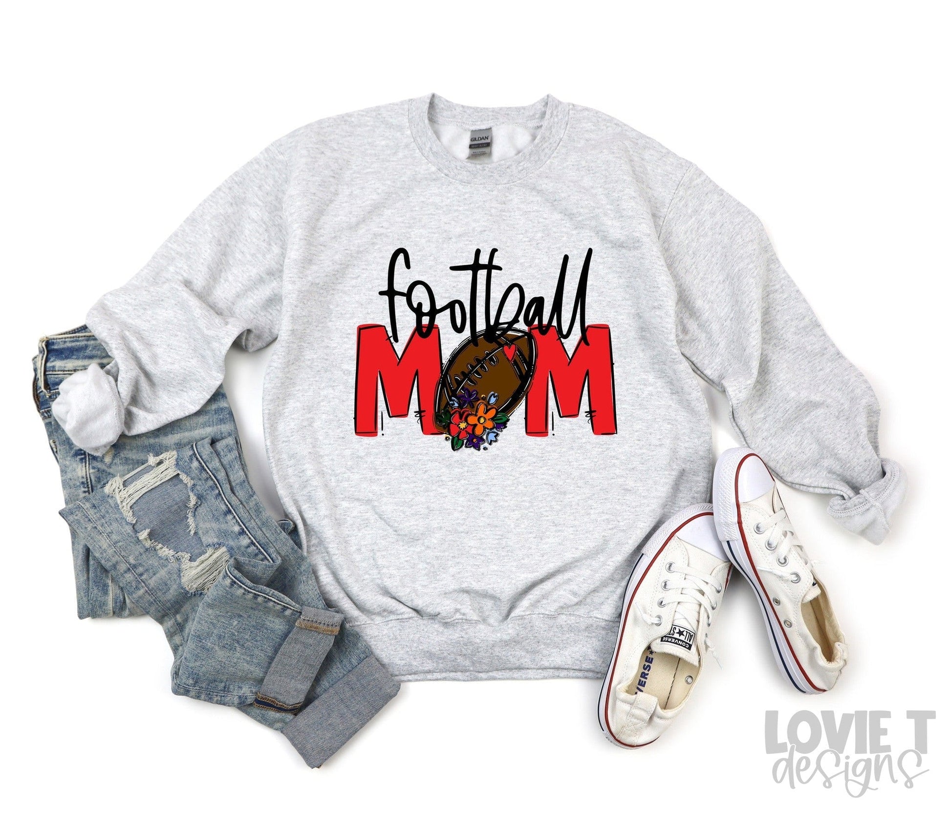 Football Mom - Custom Titles - With and Without Flowers - Custom Player Number-Lovie T Designs