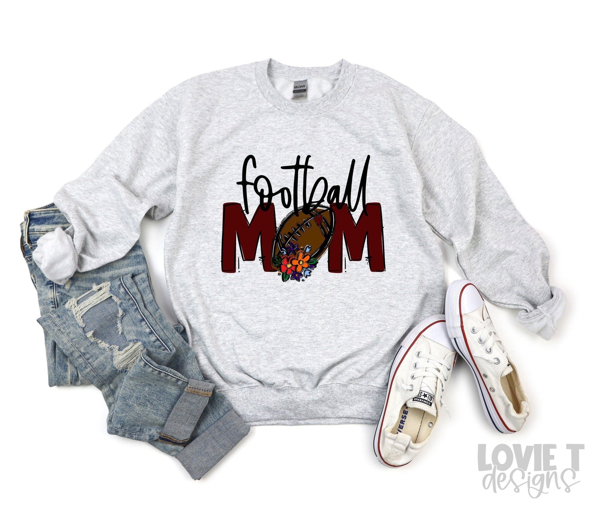 Football Mom - Custom Titles - With and Without Flowers - Custom Player Number-Lovie T Designs