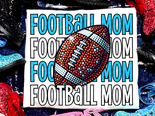 Football Mom Faux Rhinestones Light Blue-Lovie T Designs