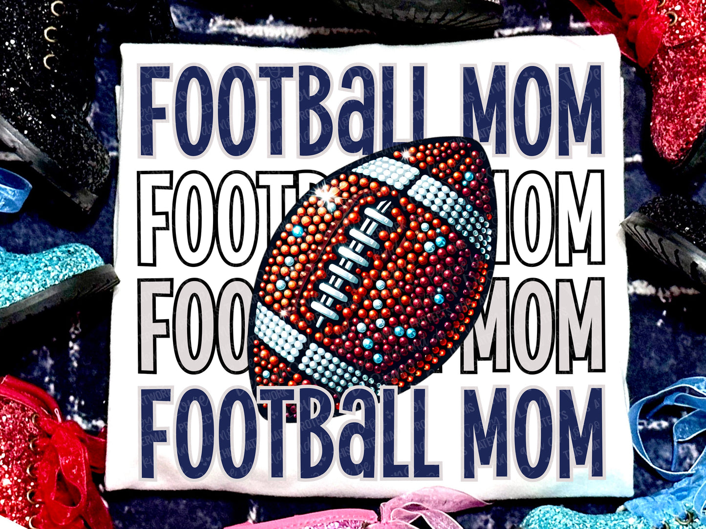 Football Mom Faux Rhinestones Navy-Lovie T Designs