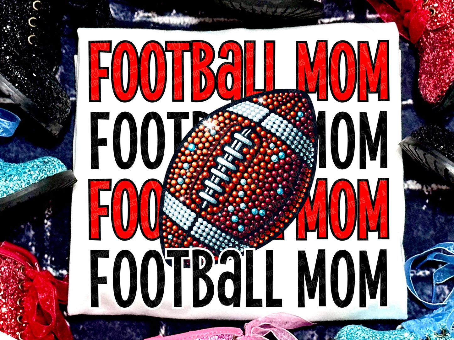 Football Mom Faux Rhinestones Red-Lovie T Designs