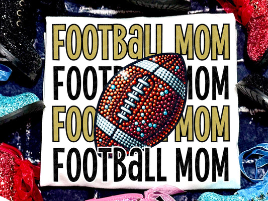 Football Mom Faux Rhinestones Vegas Gold-Lovie T Designs