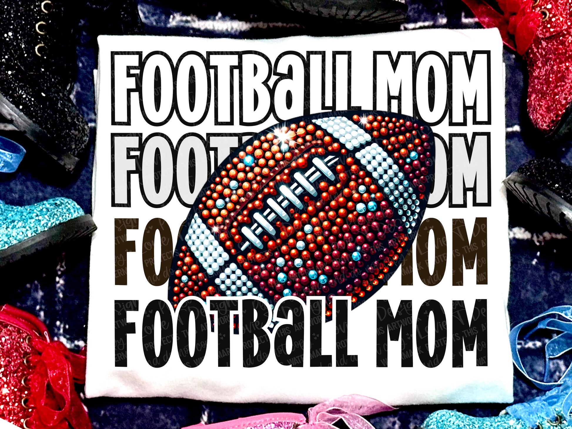 Football Mom Faux Rhinestones White Black-Lovie T Designs