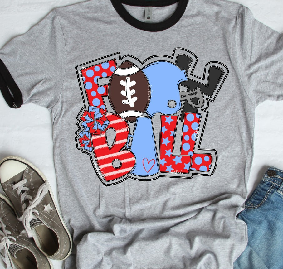 Football Word Art Columbia Blue and Red-Lovie T Designs