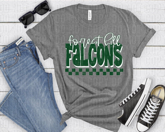 Forest Hill Falcons White Green Grunge-Lovie T Designs