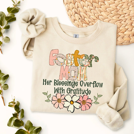 Foster Mom - Blessings Overflow with Gratitude-[DTF Transfer]-Lovie T Designs