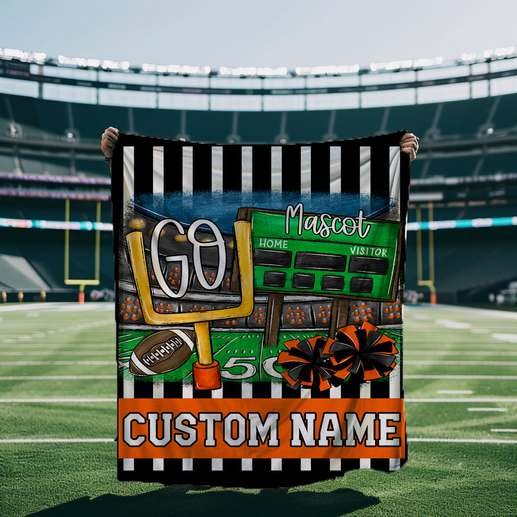 GO FOOTBALL BLANKET BLACK AND ORANGE-Lovie T Designs