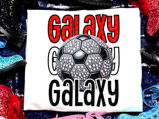 Galaxy Soccer Faux Rhinestones Red-Lovie T Designs