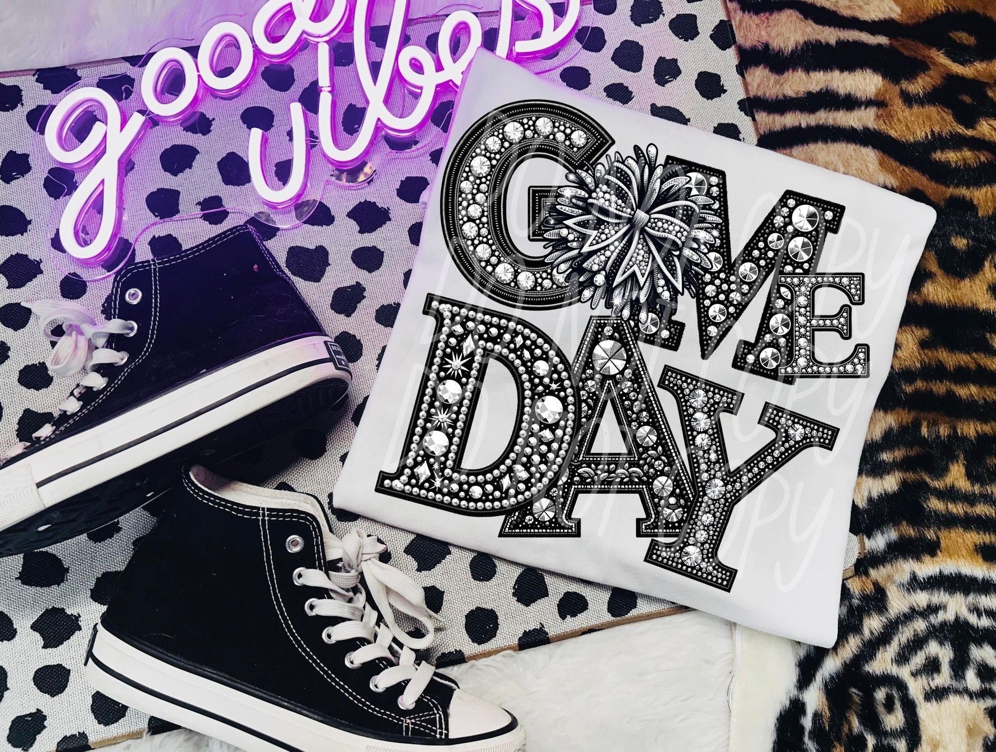 Game Day Cheer Bow Faux Rhinestone-Lovie T Designs