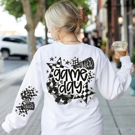 Game Day White Outline Cheer-[DTF Transfer]-Lovie T Designs