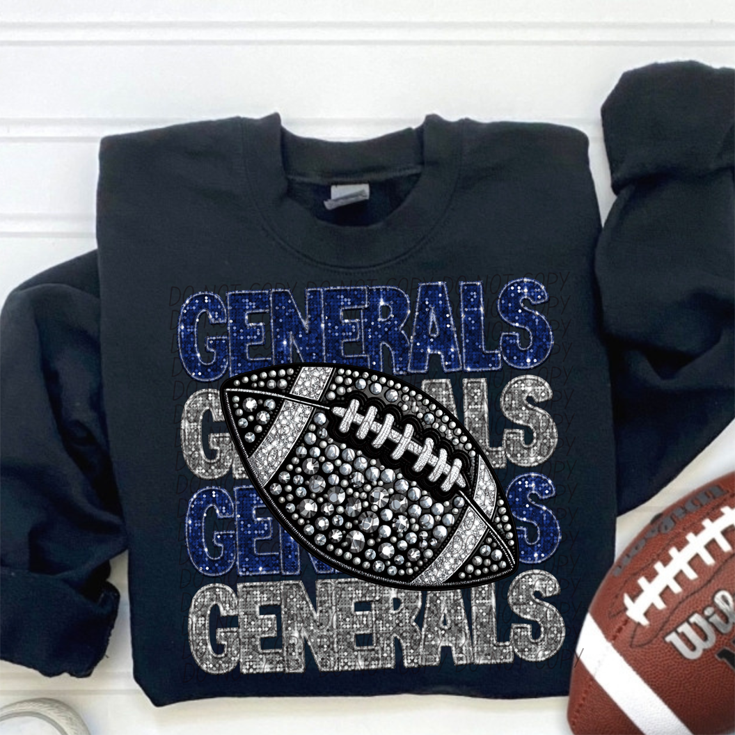 Generals Blue Silver Stacked Football-Lovie T Designs