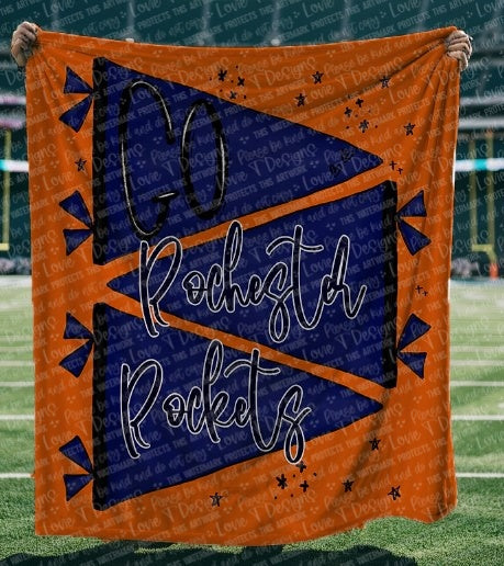 Go Rochester Rockets Orange and Navy Banner Blanket-Lovie T Designs