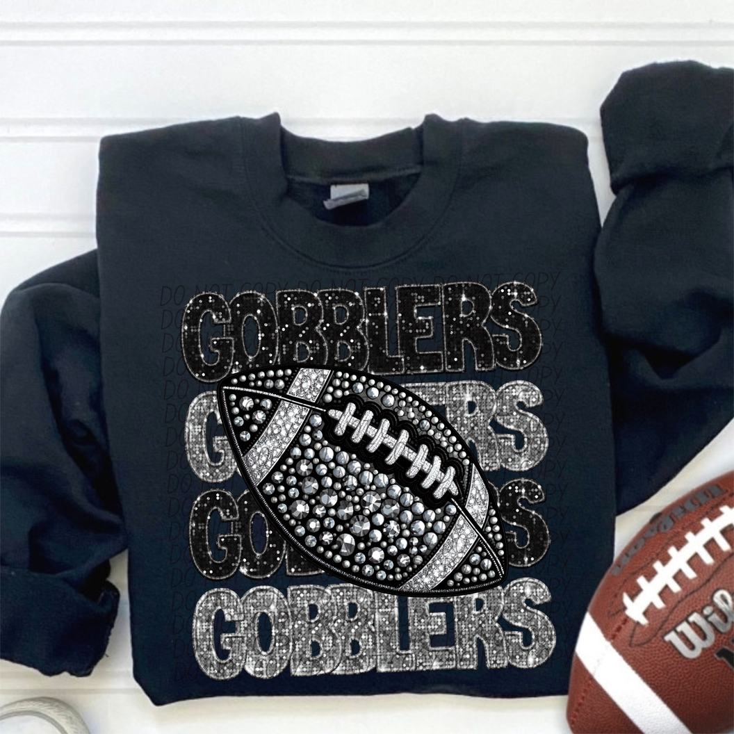 Gobblers Black Silver Stacked Football-Lovie T Designs