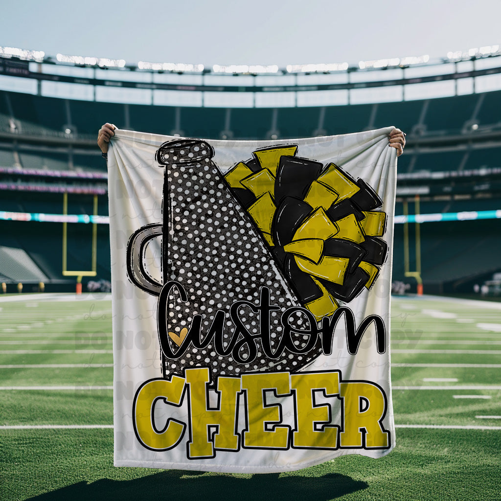 Gold and Black Cheer Blanket Megaphone and Pom-Lovie T Designs