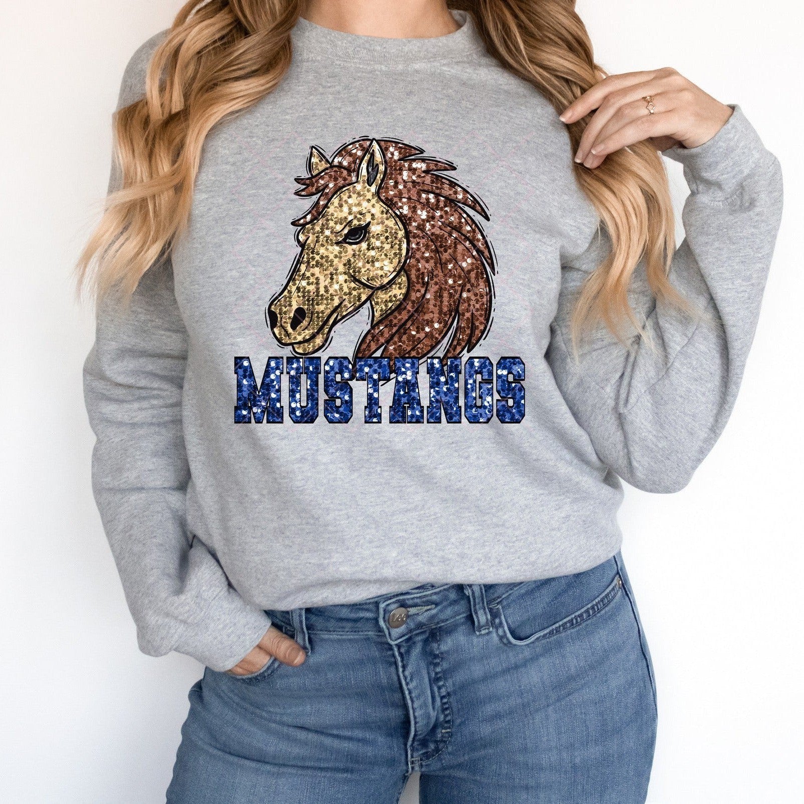 Golden Horse Mustangs Blue Sequin