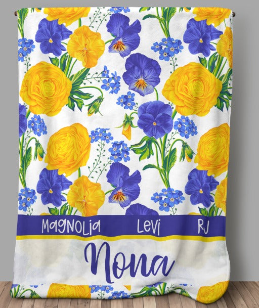 Grandparents Blanket Buttercups, Pansies and Forget-Me-Nots-[DTF Transfer]-Lovie T Designs