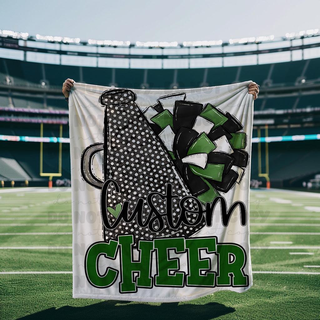 Green, Black and White Cheer Blanket Megaphone and Pom-Lovie T Designs