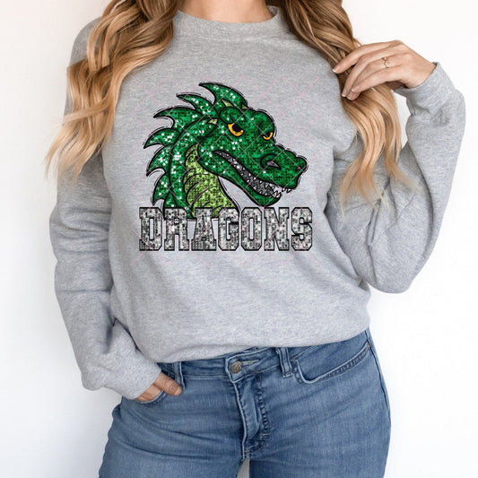 Green Dragons Silver Sequin