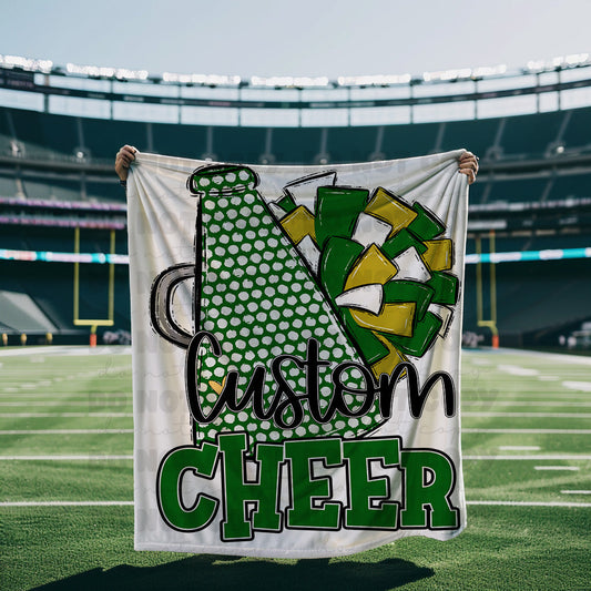 Green and Gold Cheer Blanket Megaphone and Pom-Lovie T Designs