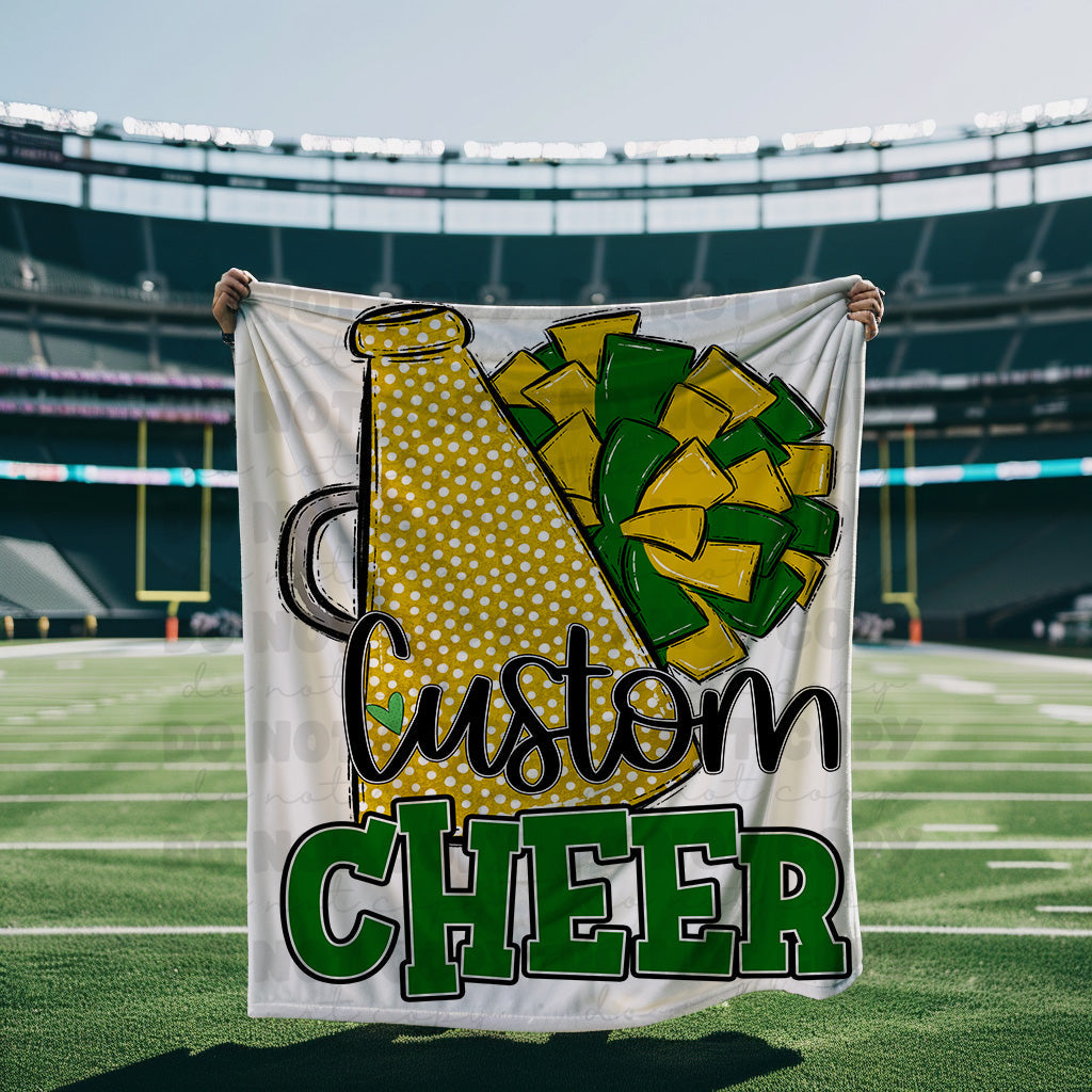 Green and Gold Cheer Blanket Megaphone and Pom-Lovie T Designs