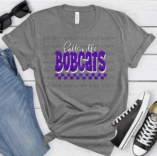 Hallsville Bobcats Purple White Grunge-Lovie T Designs