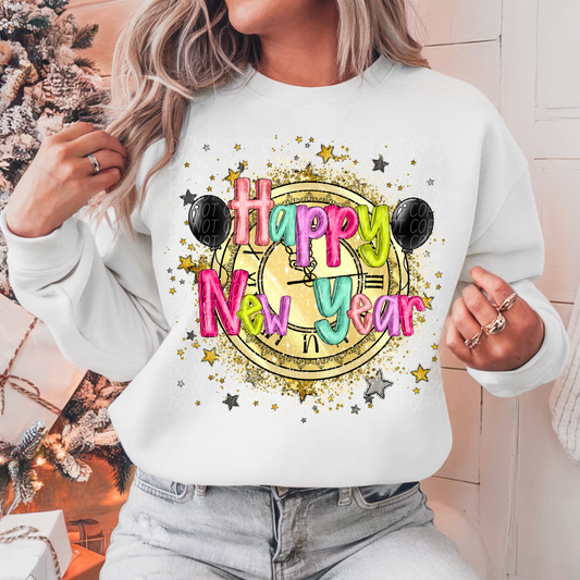 Happy New Year Clock Black-[DTF Transfer]-Lovie T Designs